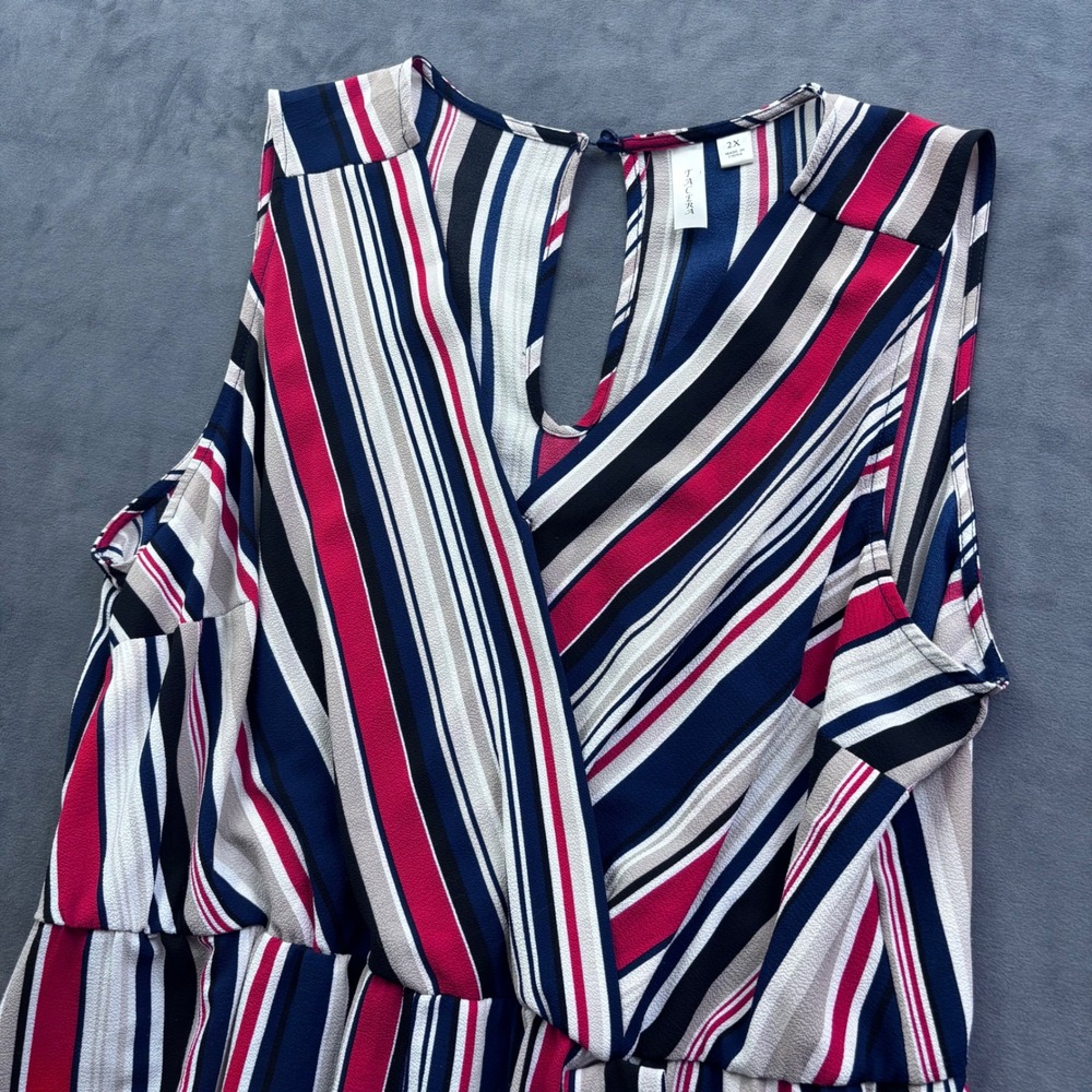 Tacera Striped Wide Leg Jumpsuit 2X Navy Red White Surplice Wrap Cropped